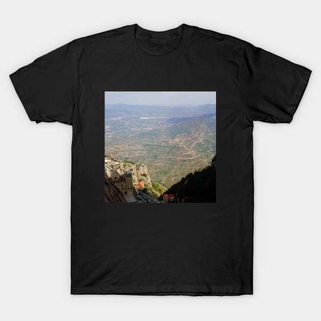 View from the Spanish mountain Spain sightseeing trip photography from city scape Barcelona Blanes Malgrat del Mar Santa Susuana T-Shirt by BoogieCreates